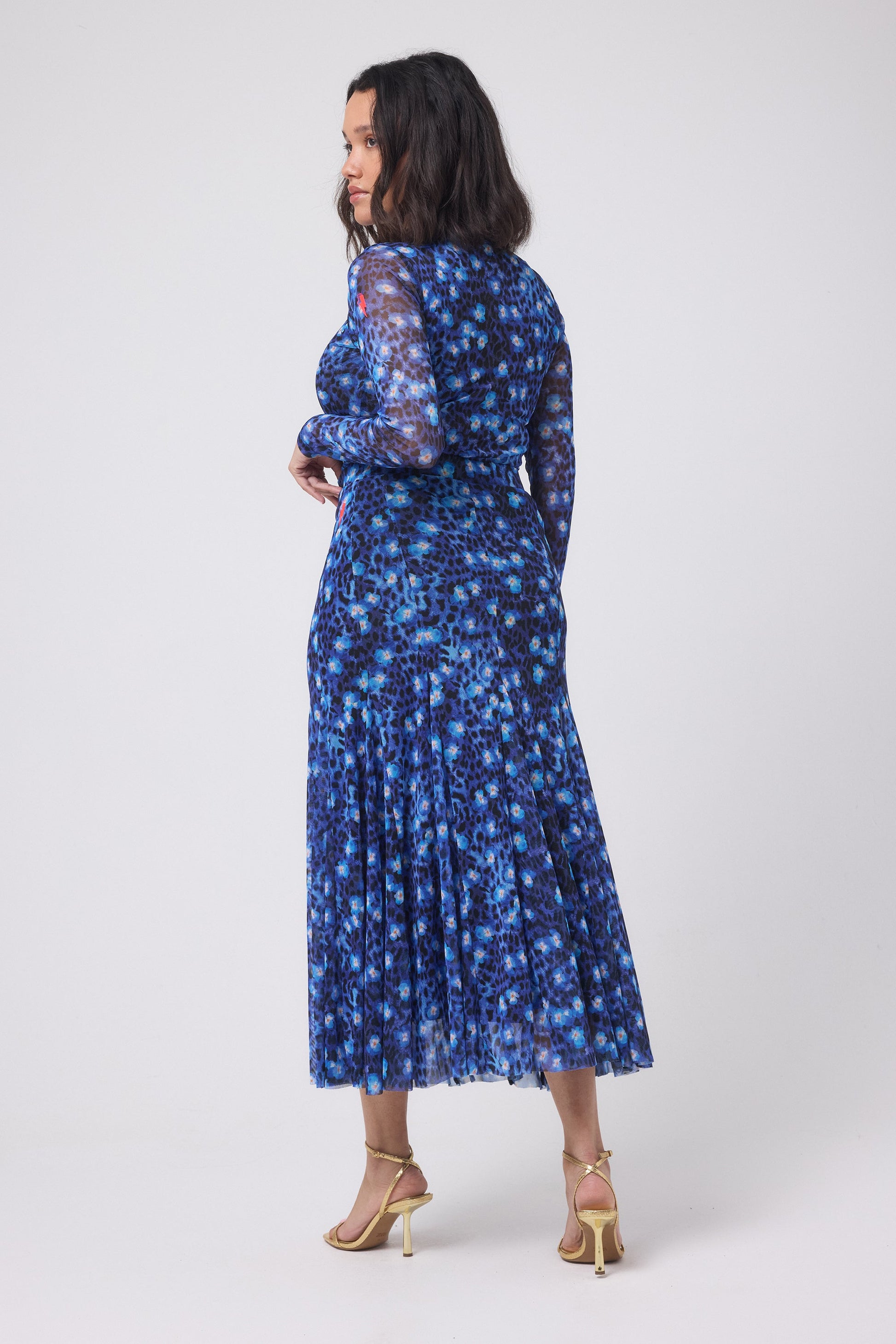 Navy Paradise Cheetah Mesh Maxi Skirt