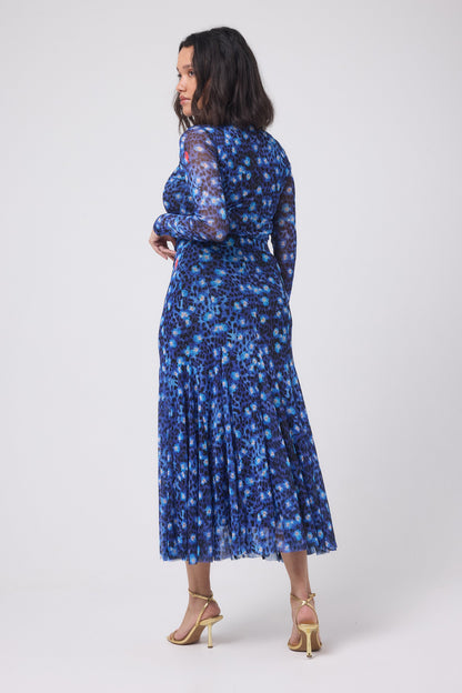 Navy Paradise Cheetah Mesh Maxi Skirt