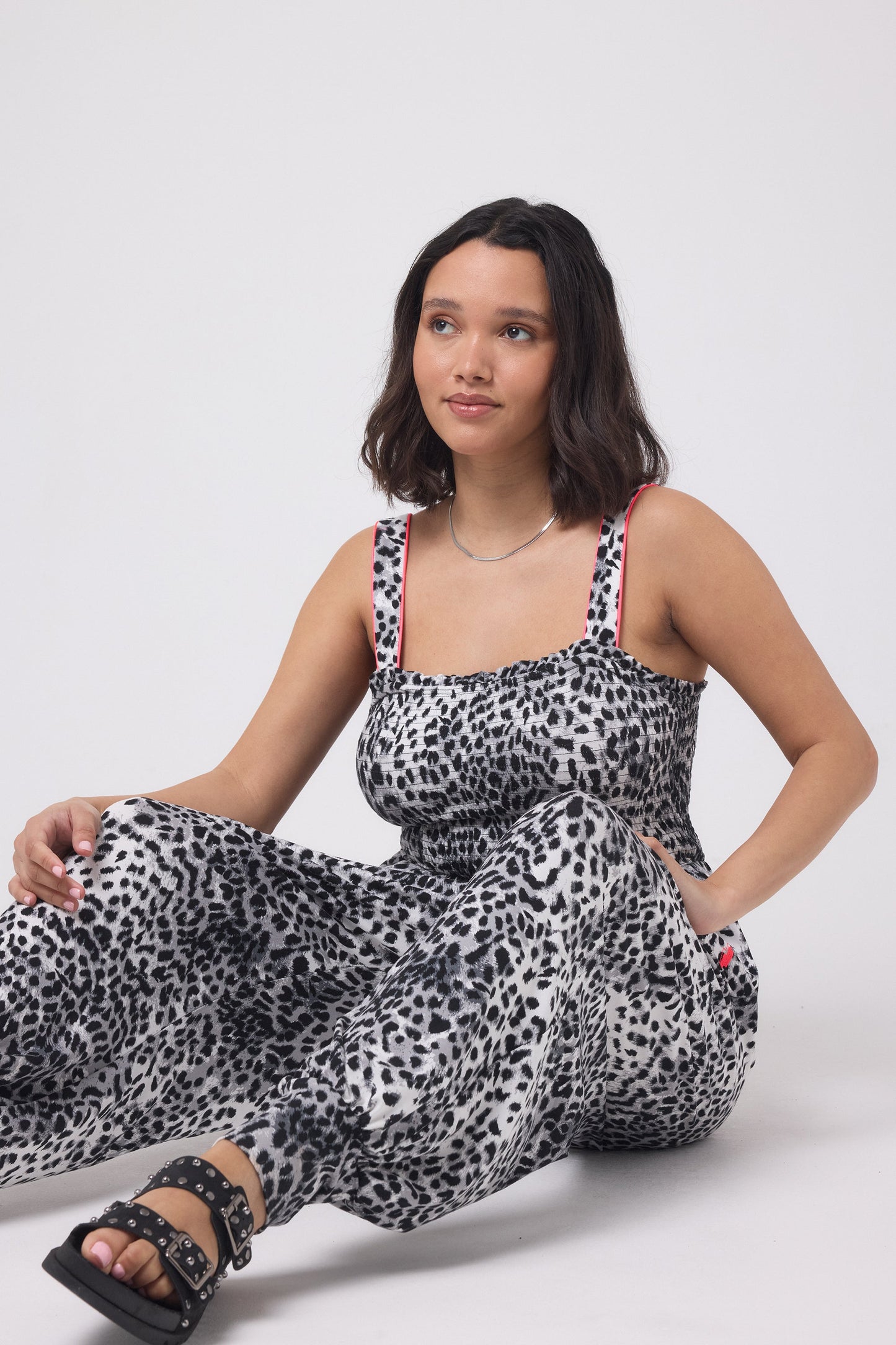 Grey with Black Cheetah Jersey Jumpsuit