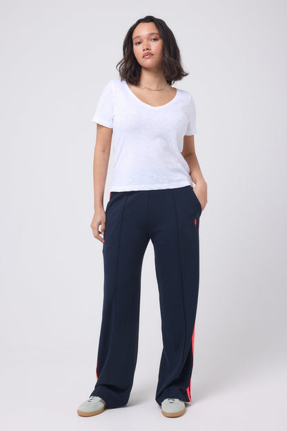 Navy Side Stripe Wide Leg Jersey Trousers