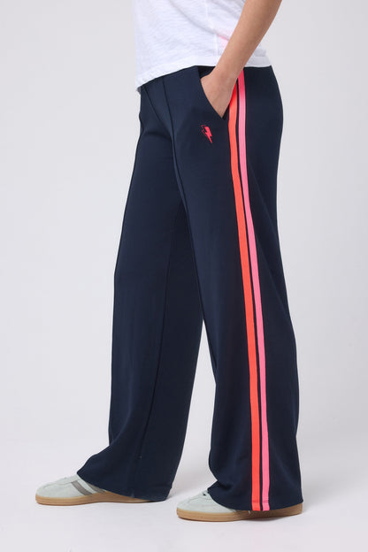 Navy Side Stripe Wide Leg Jersey Trousers