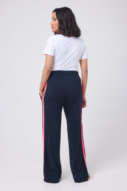 Navy Side Stripe Wide Leg Jersey Trousers