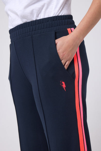 Navy Side Stripe Wide Leg Jersey Trousers