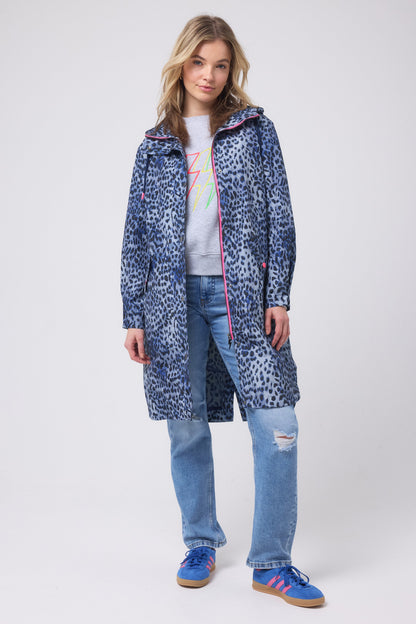 Navy Wild Cheetah Waterproof Raincoat