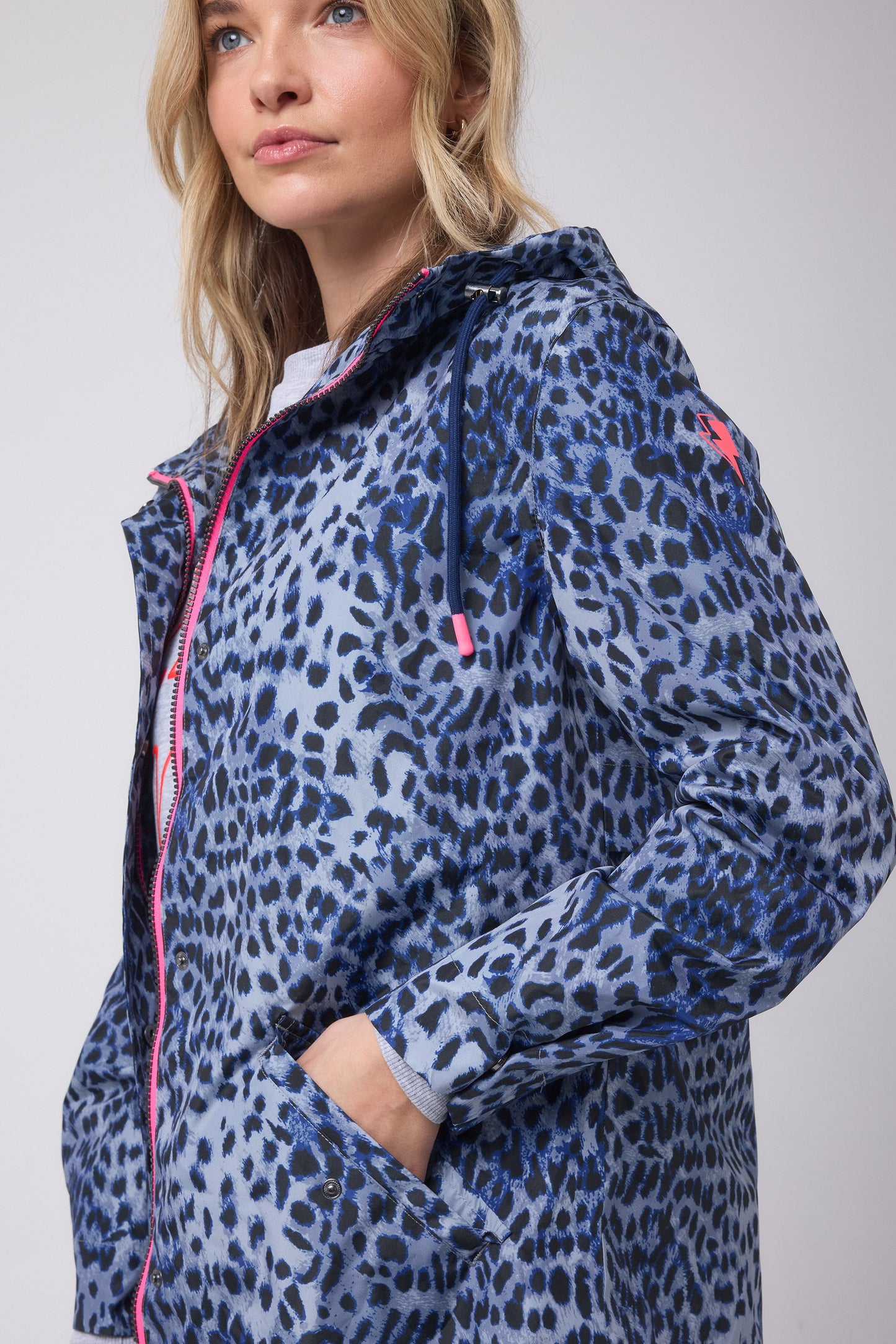 Navy Wild Cheetah Waterproof Raincoat