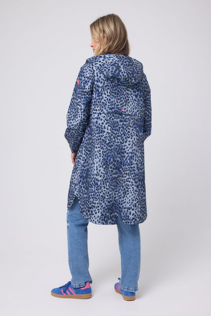 Navy Wild Cheetah Waterproof Raincoat