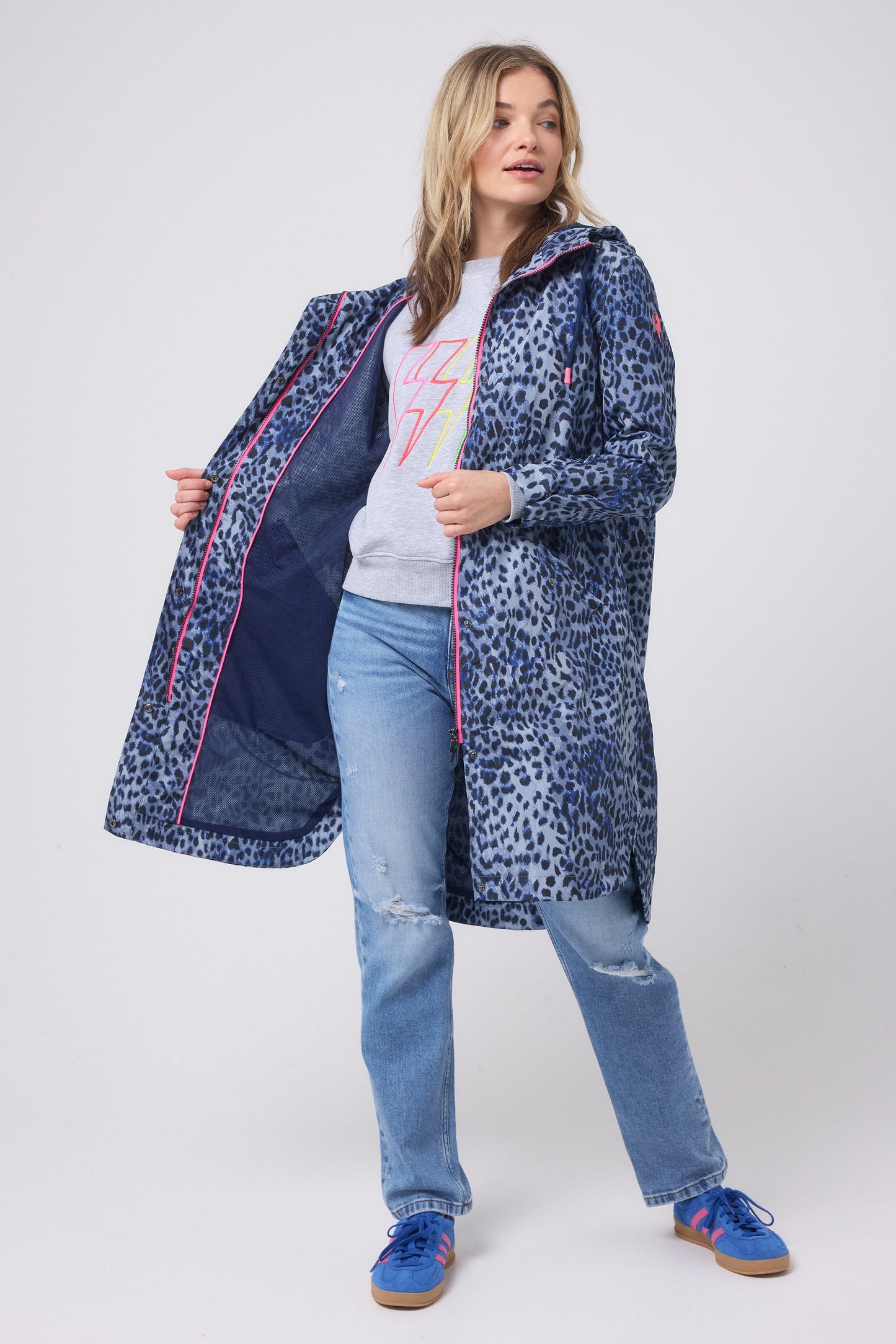 Navy Wild Cheetah Waterproof Raincoat