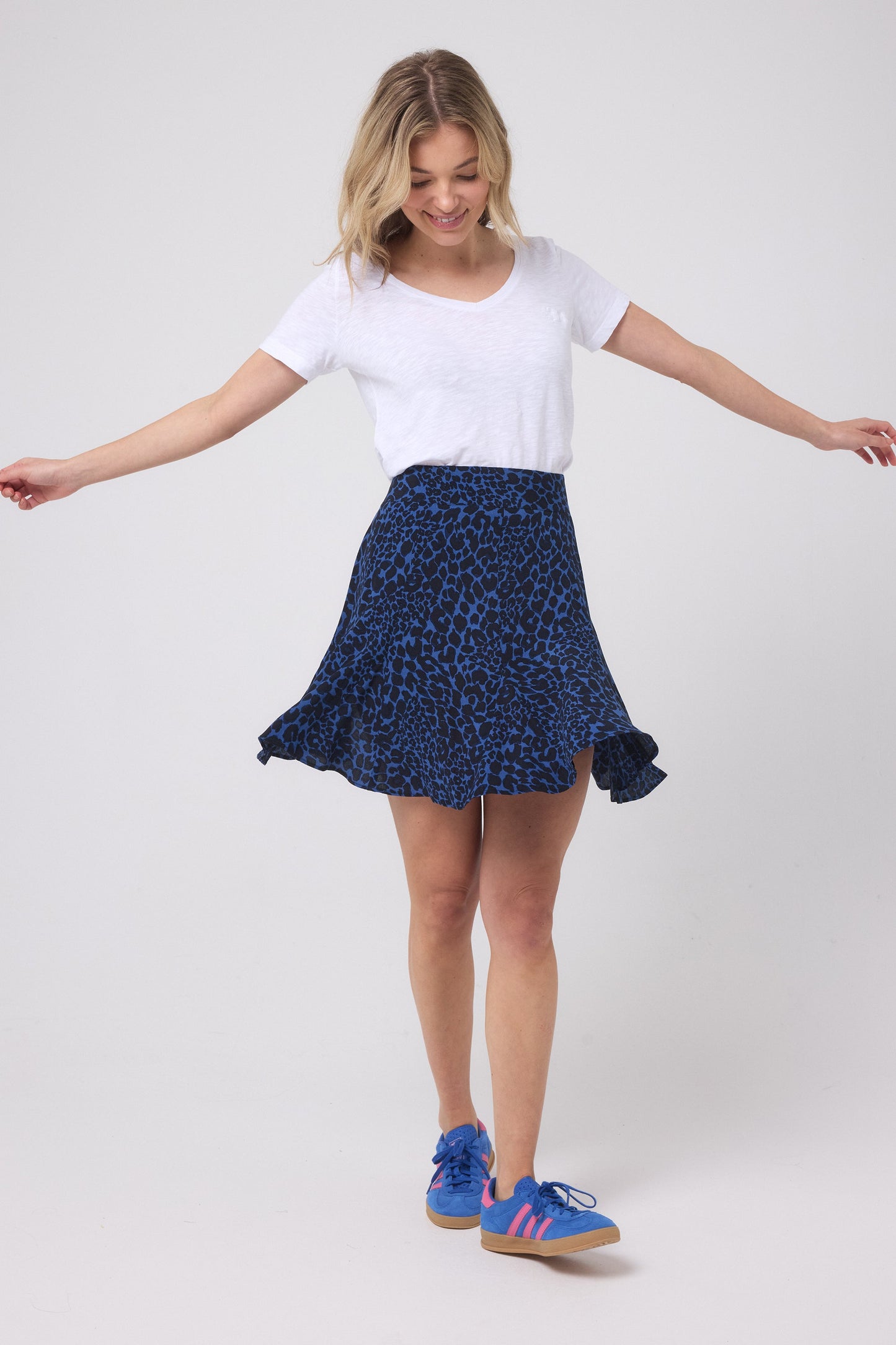 Navy with Black Rock and Roll Leopard Skater Skirt