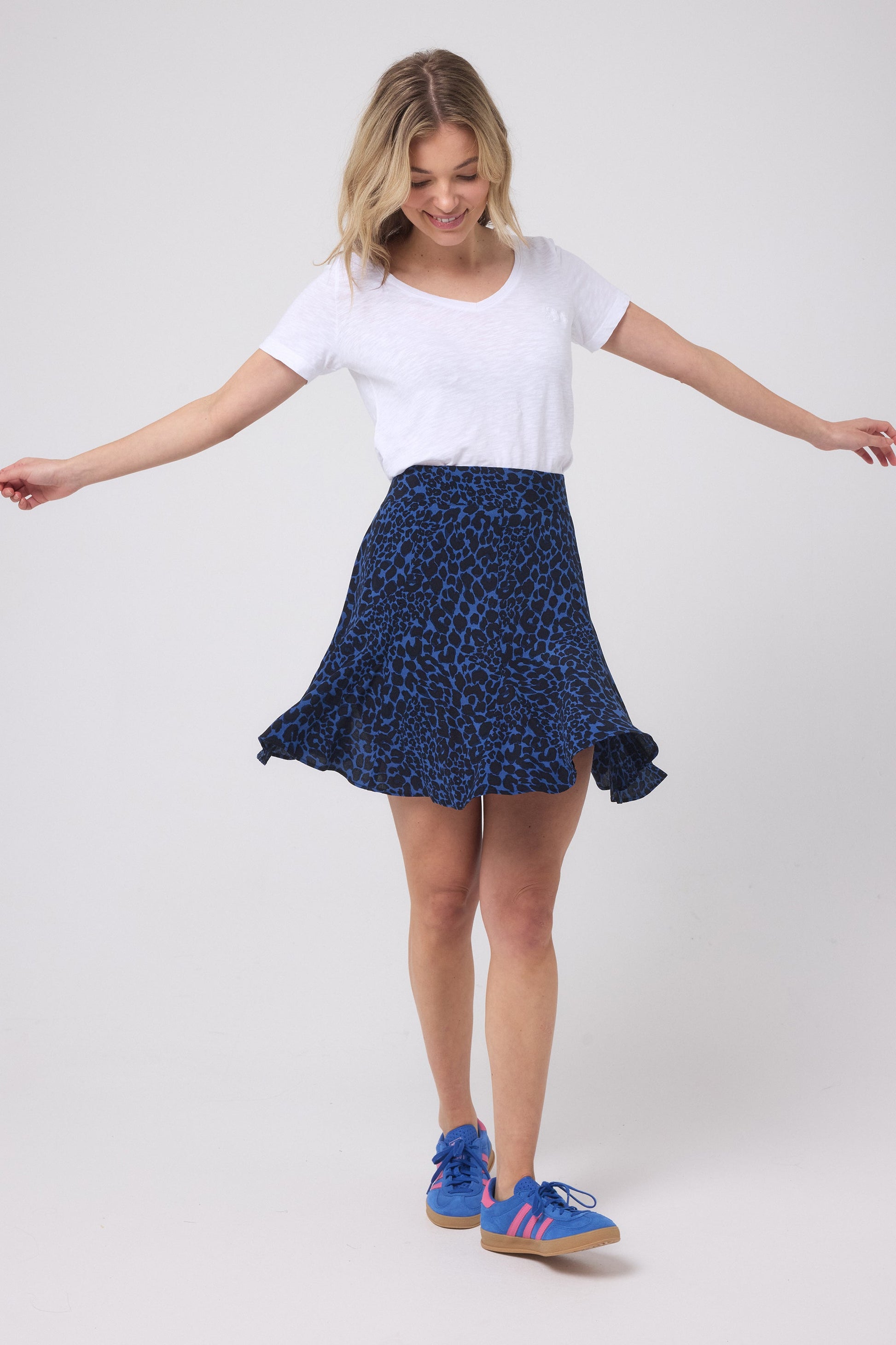 Navy with Black Rock and Roll Leopard Skater Skirt