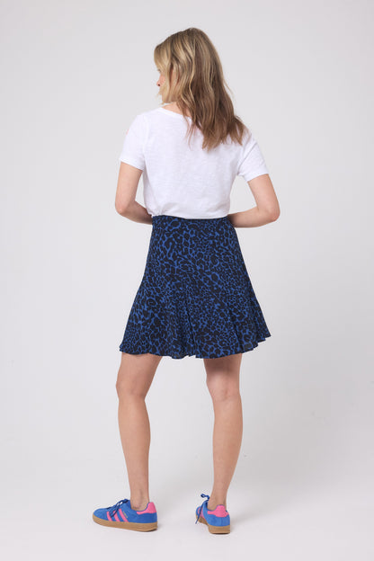 Navy with Black Rock and Roll Leopard Skater Skirt