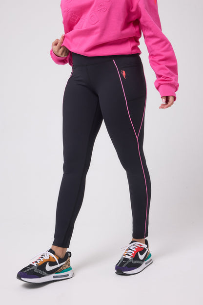 Black with Neon Piping Full Length Active Leggings