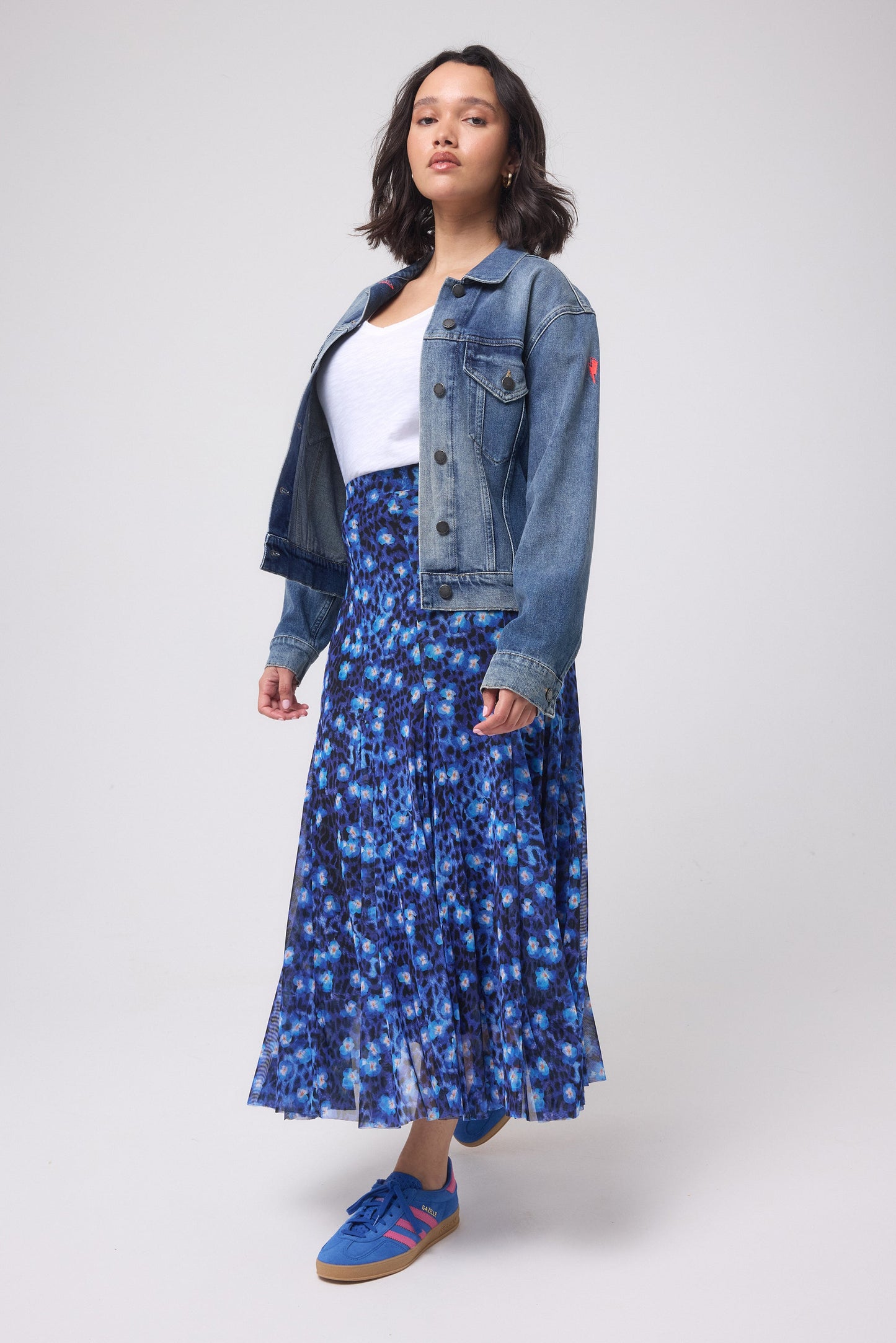 Navy Paradise Cheetah Mesh Maxi Skirt