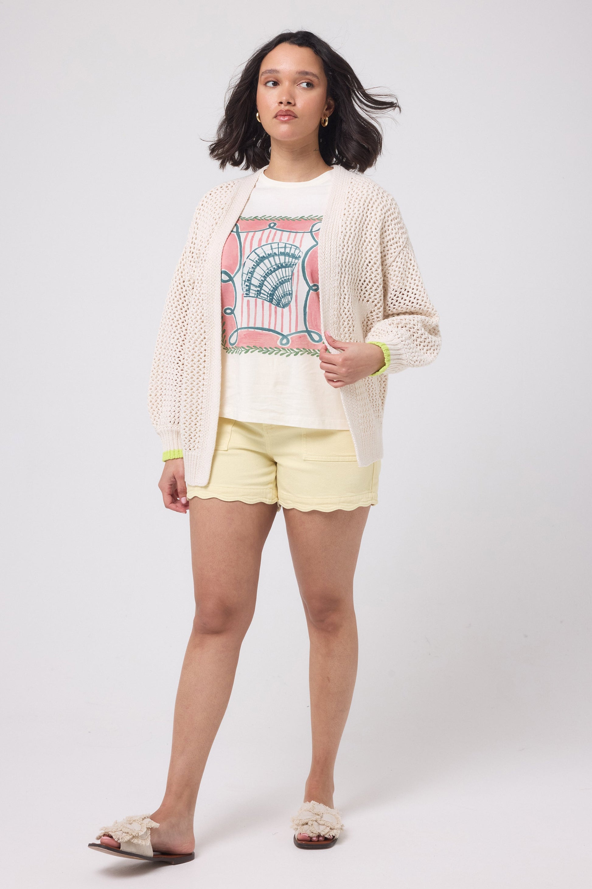 Cream Star and Lightning Bolt Knitted Crochet Cardigan