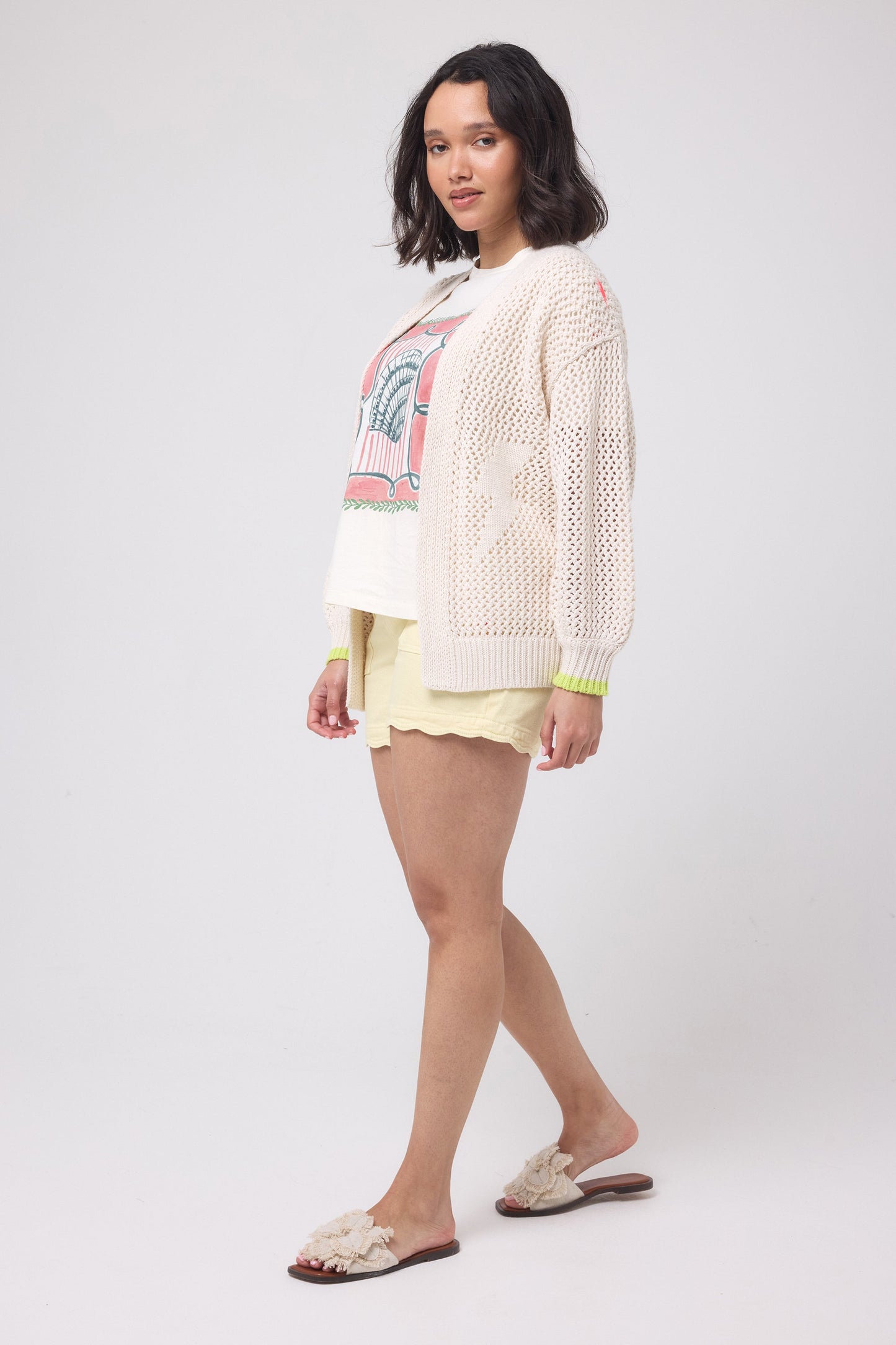 Cream Star and Lightning Bolt Knitted Crochet Cardigan