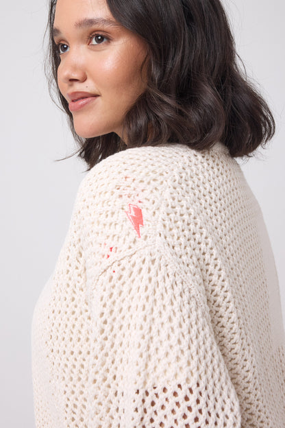 Cream Star and Lightning Bolt Knitted Crochet Cardigan