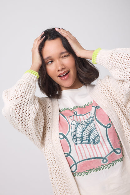 Cream Star and Lightning Bolt Knitted Crochet Cardigan