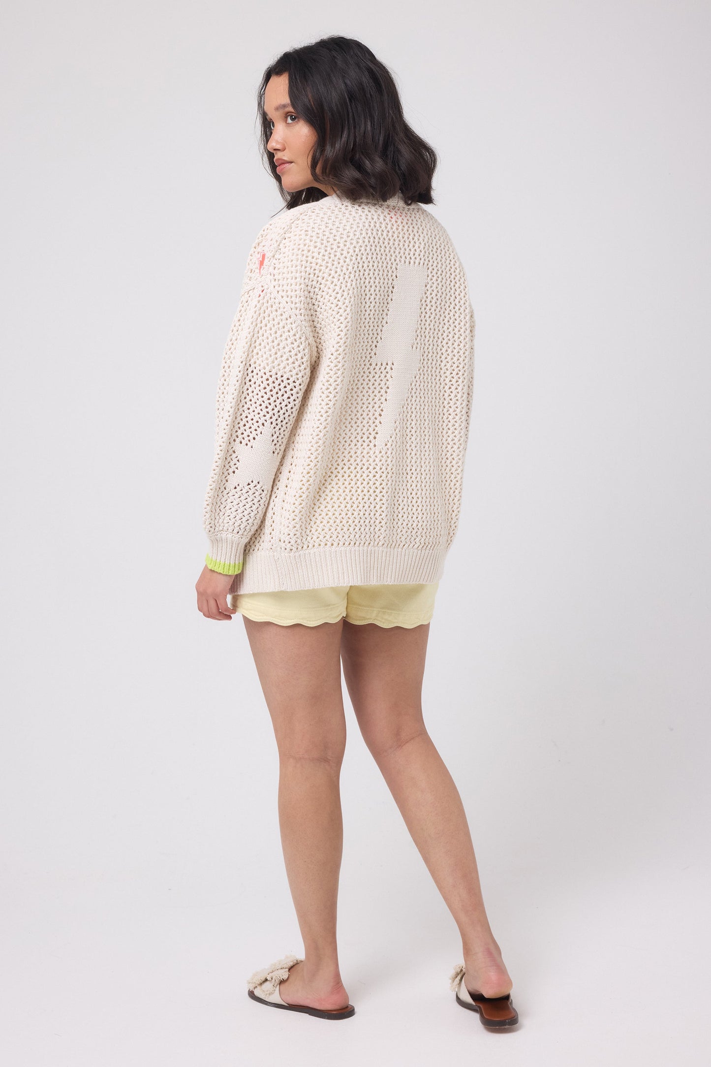 Cream Star and Lightning Bolt Knitted Crochet Cardigan