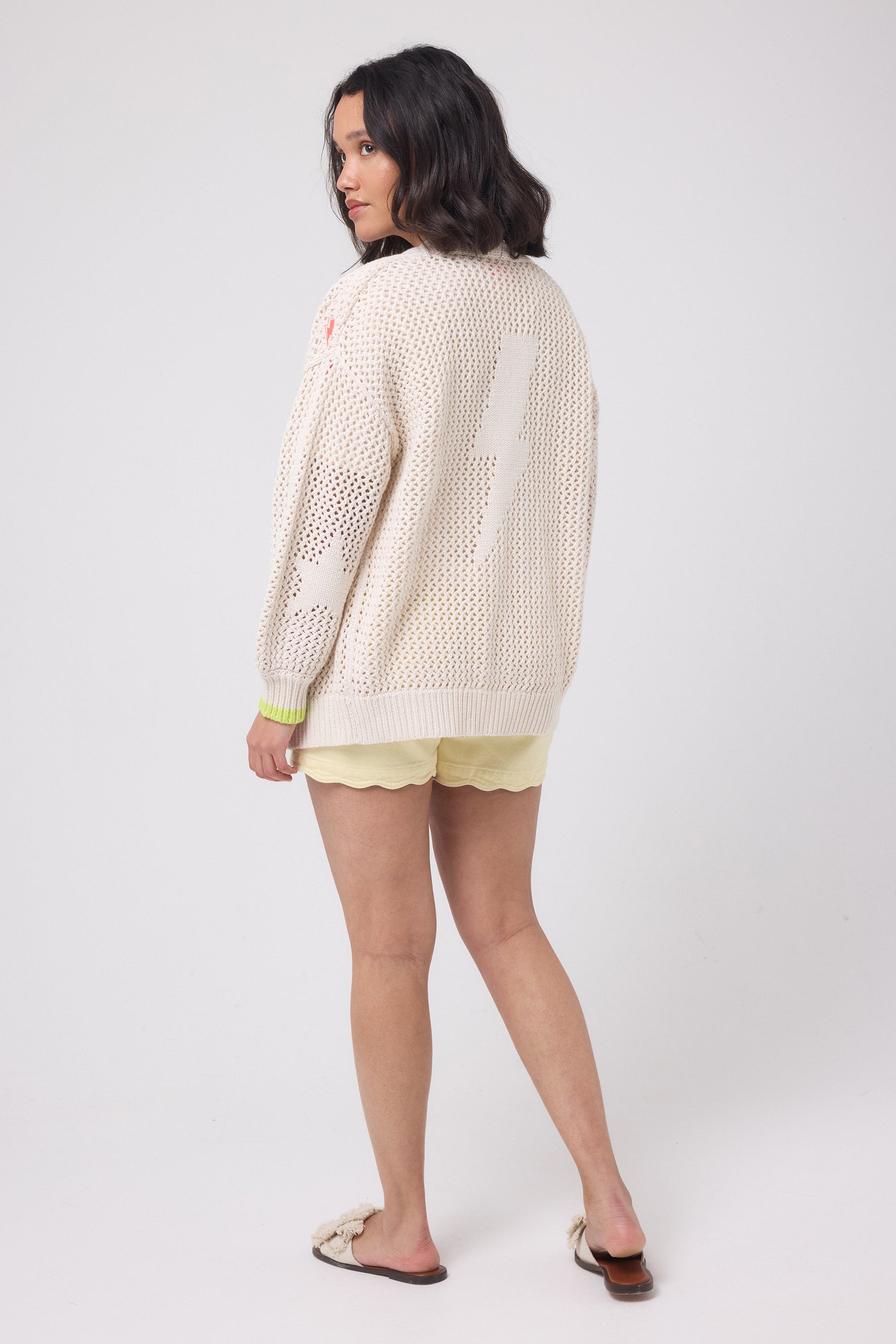 Cream Star and Lightning Bolt Knitted Crochet Cardigan