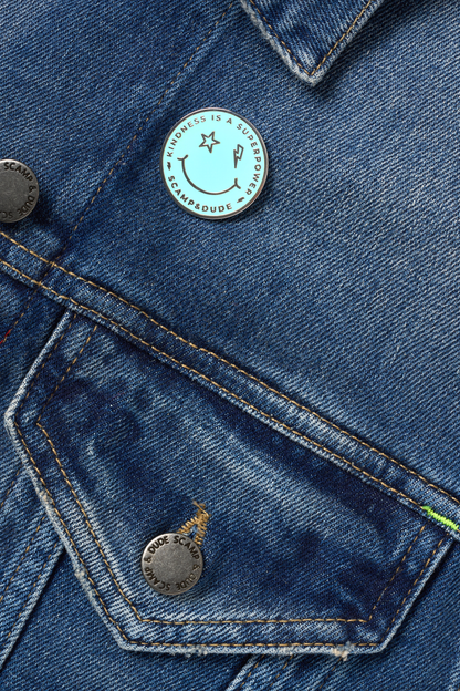 Blue Smiley Pin Badge