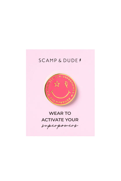 Coral Smiley Pin Badge