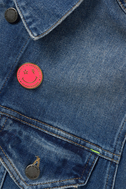 Coral Smiley Pin Badge