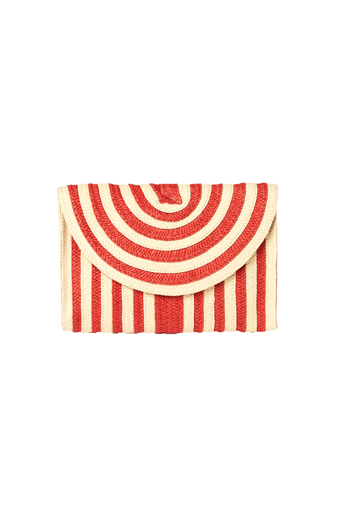 Natural with Red Stripe Woven Clutch Bag