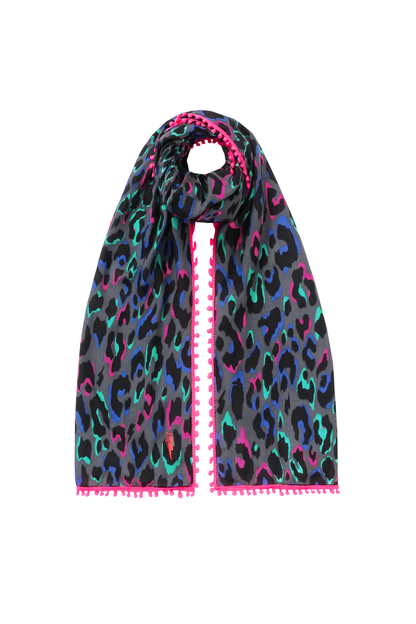 Grey with Pink and Green Pop Leopard Charity Super Scarf