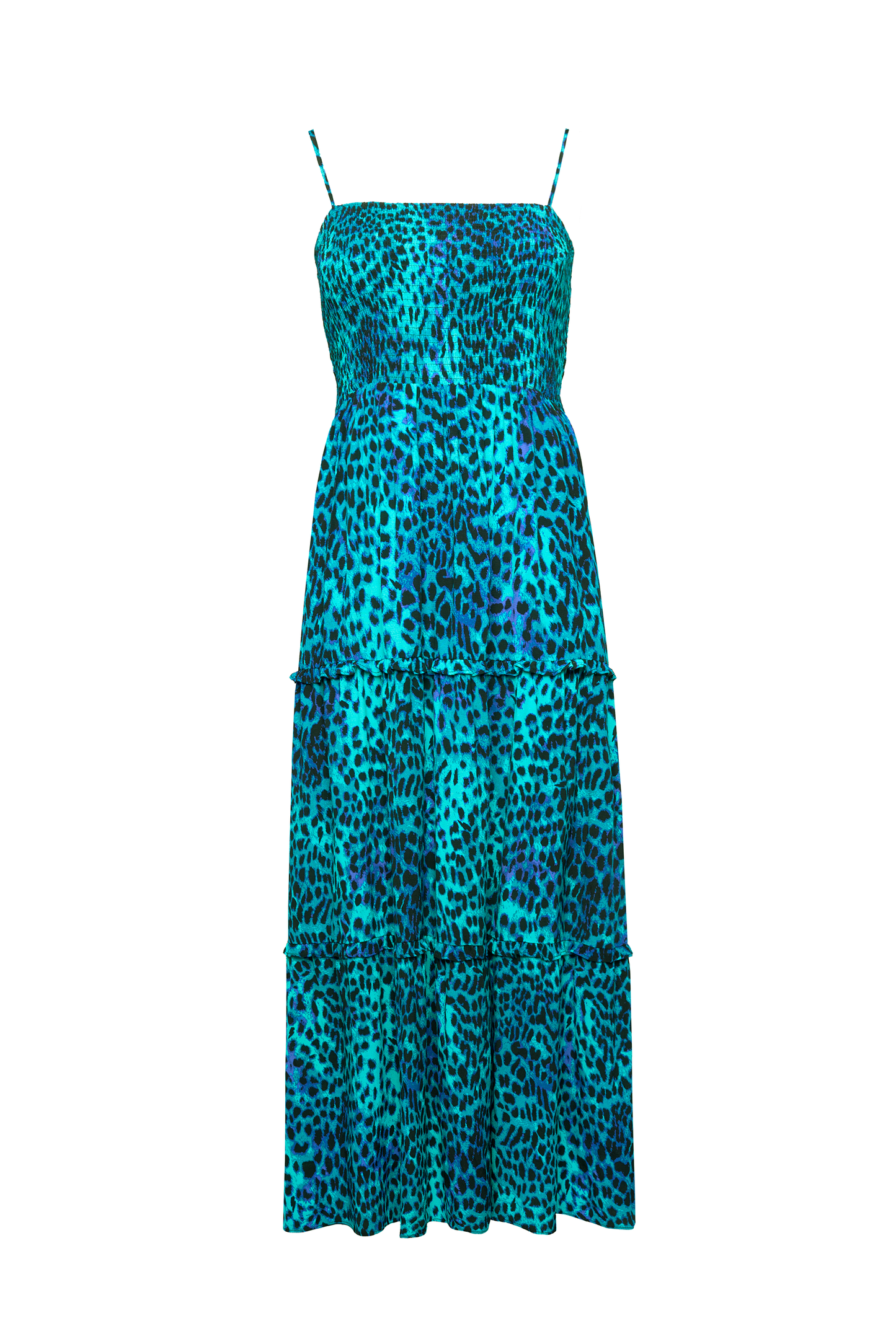 Turquoise with Blue Cheetah Bandeau Midi Dress