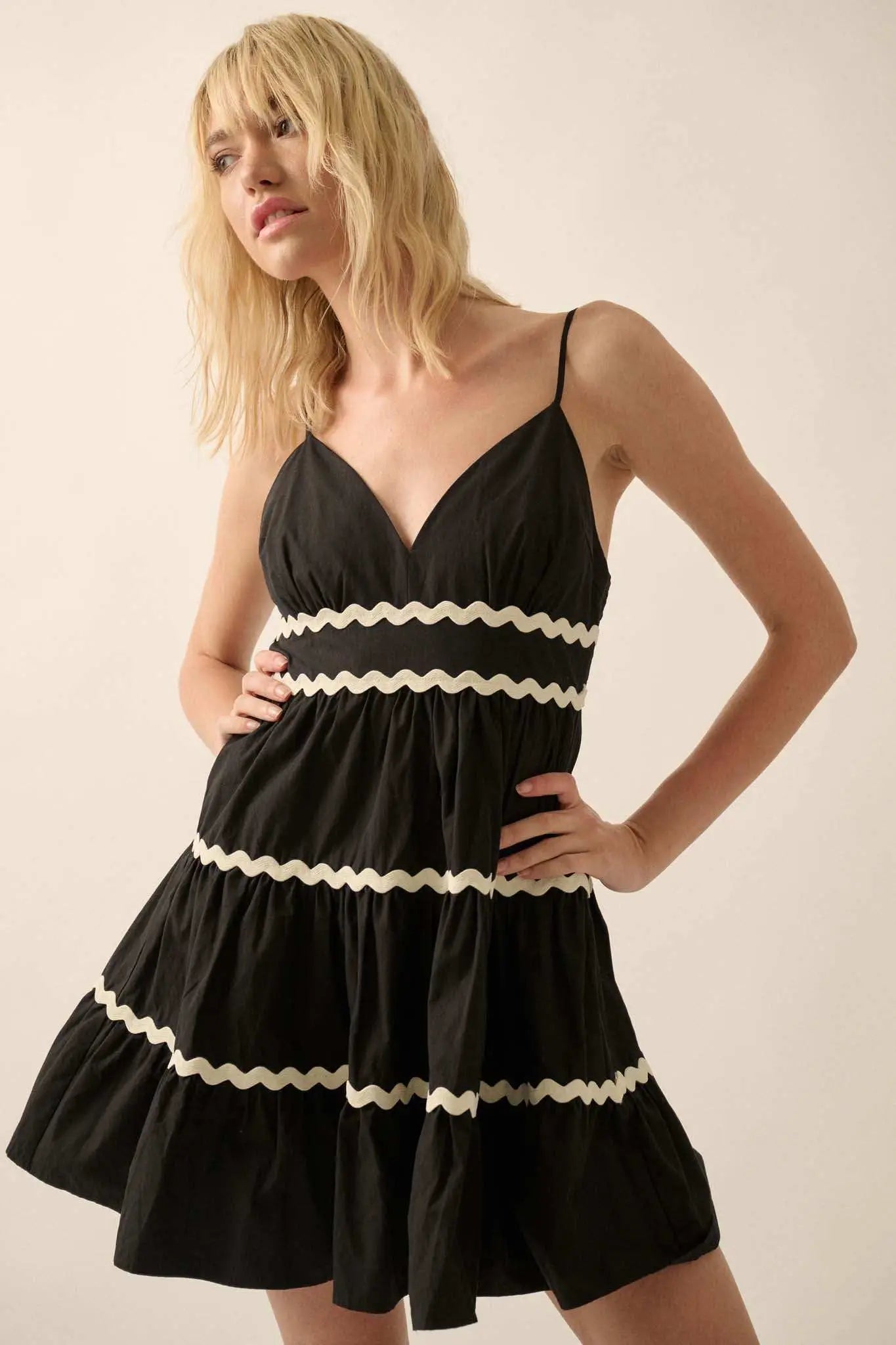 Absolute Bliss Rickrack-Trim Tiered Mini Sundress