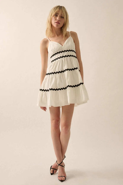 Absolute Bliss Rickrack-Trim Tiered Mini Sundress