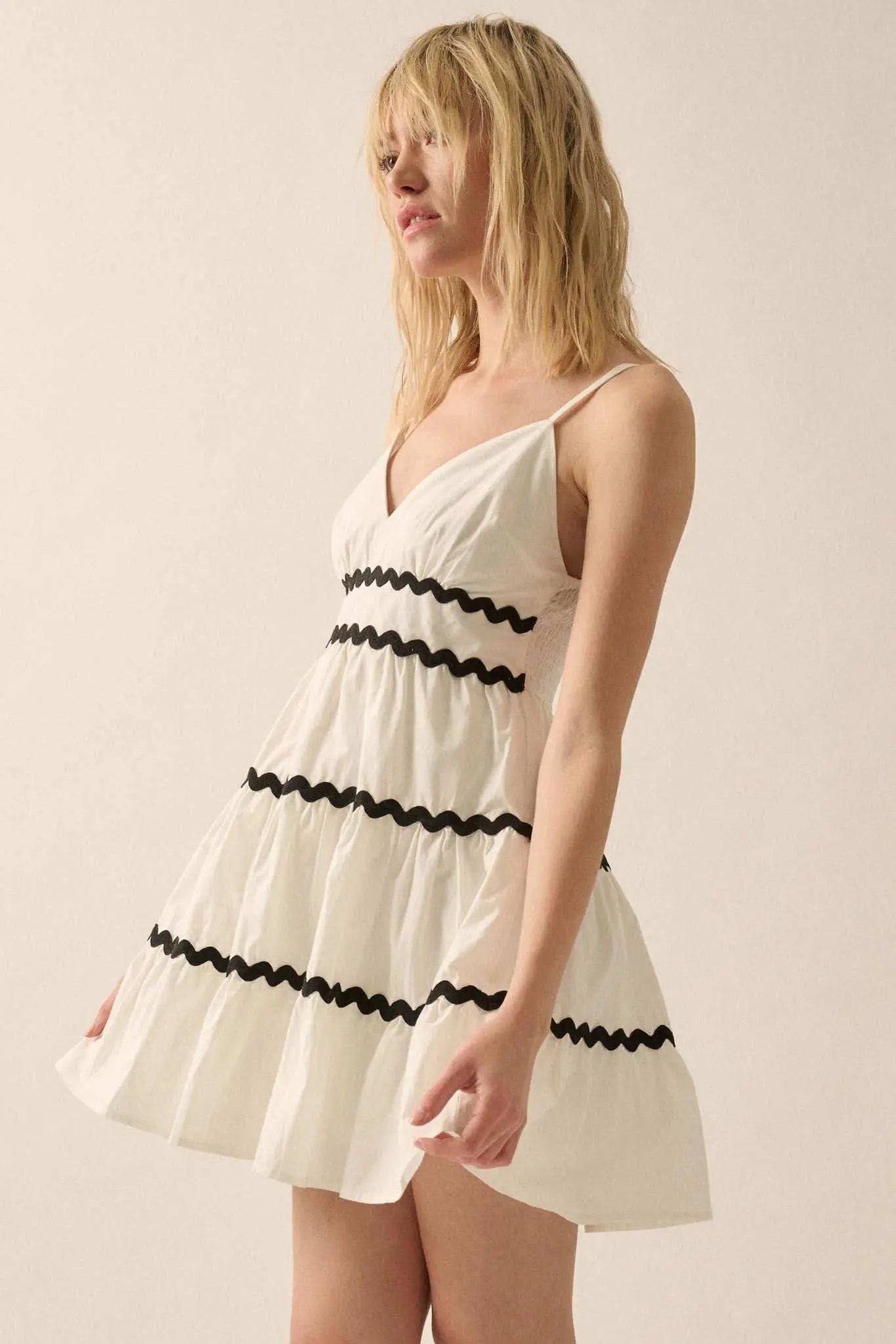 Absolute Bliss Rickrack-Trim Tiered Mini Sundress