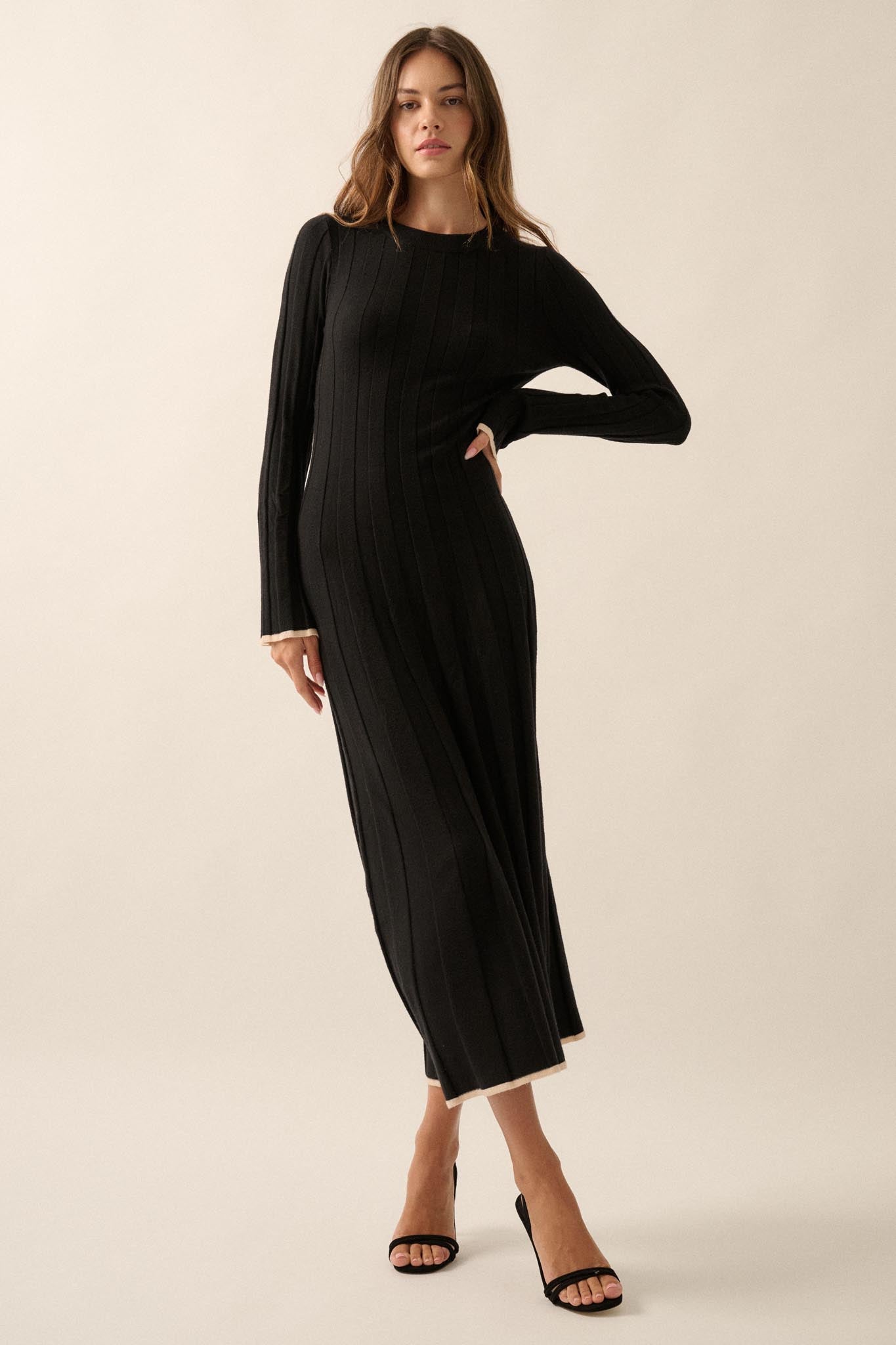 Refined Style Ribbed Knit Midi Sweater Dress