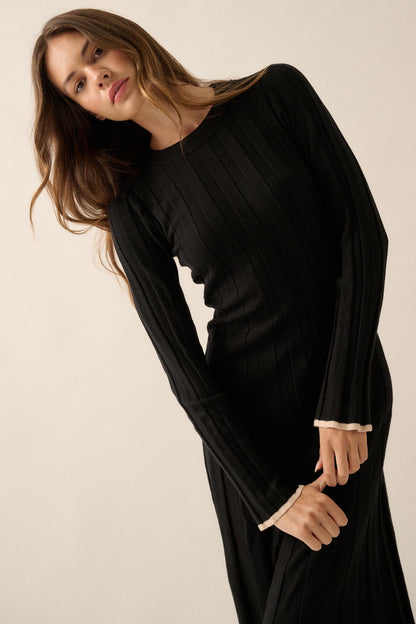 Refined Style Ribbed Knit Midi Sweater Dress