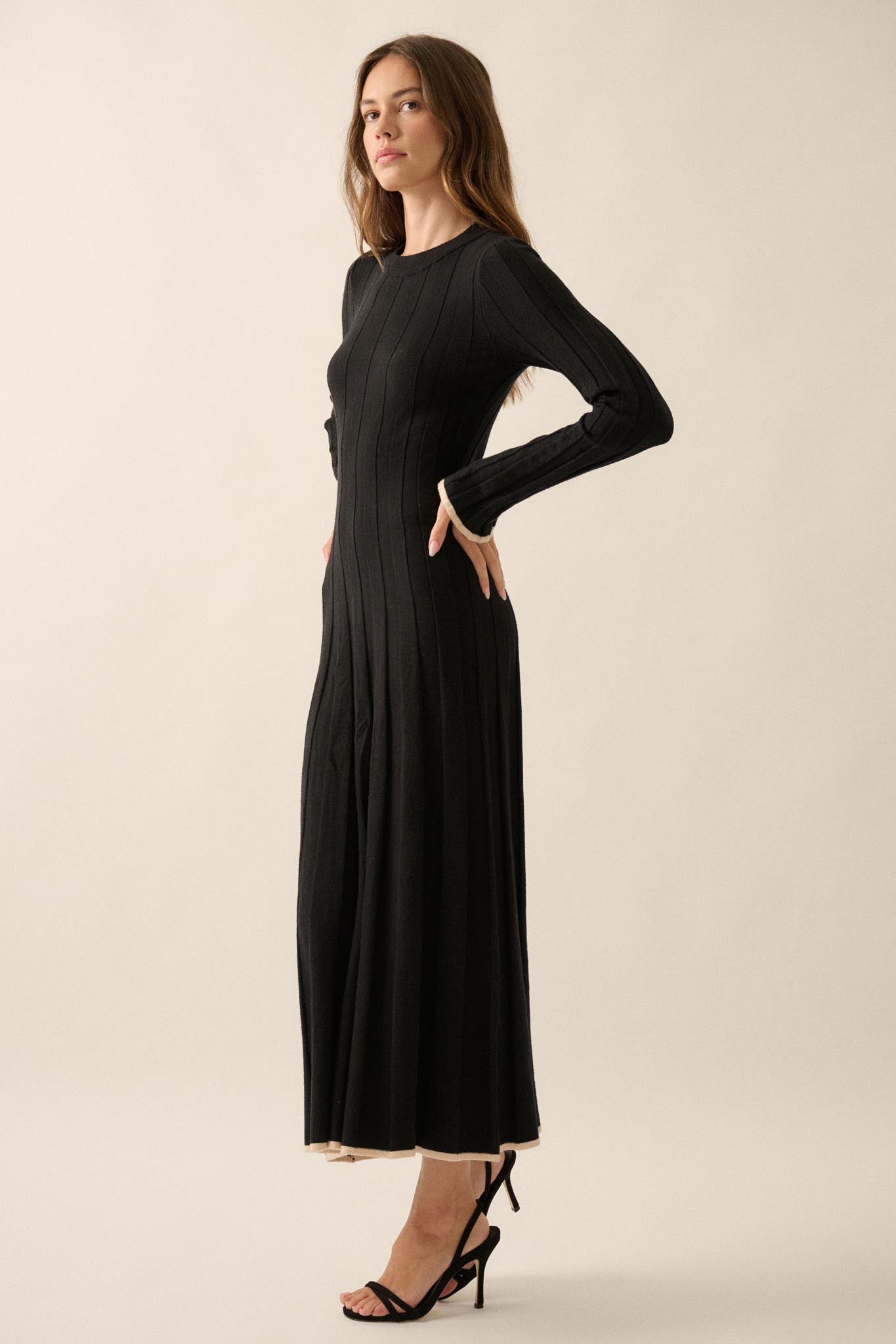 Refined Style Ribbed Knit Midi Sweater Dress