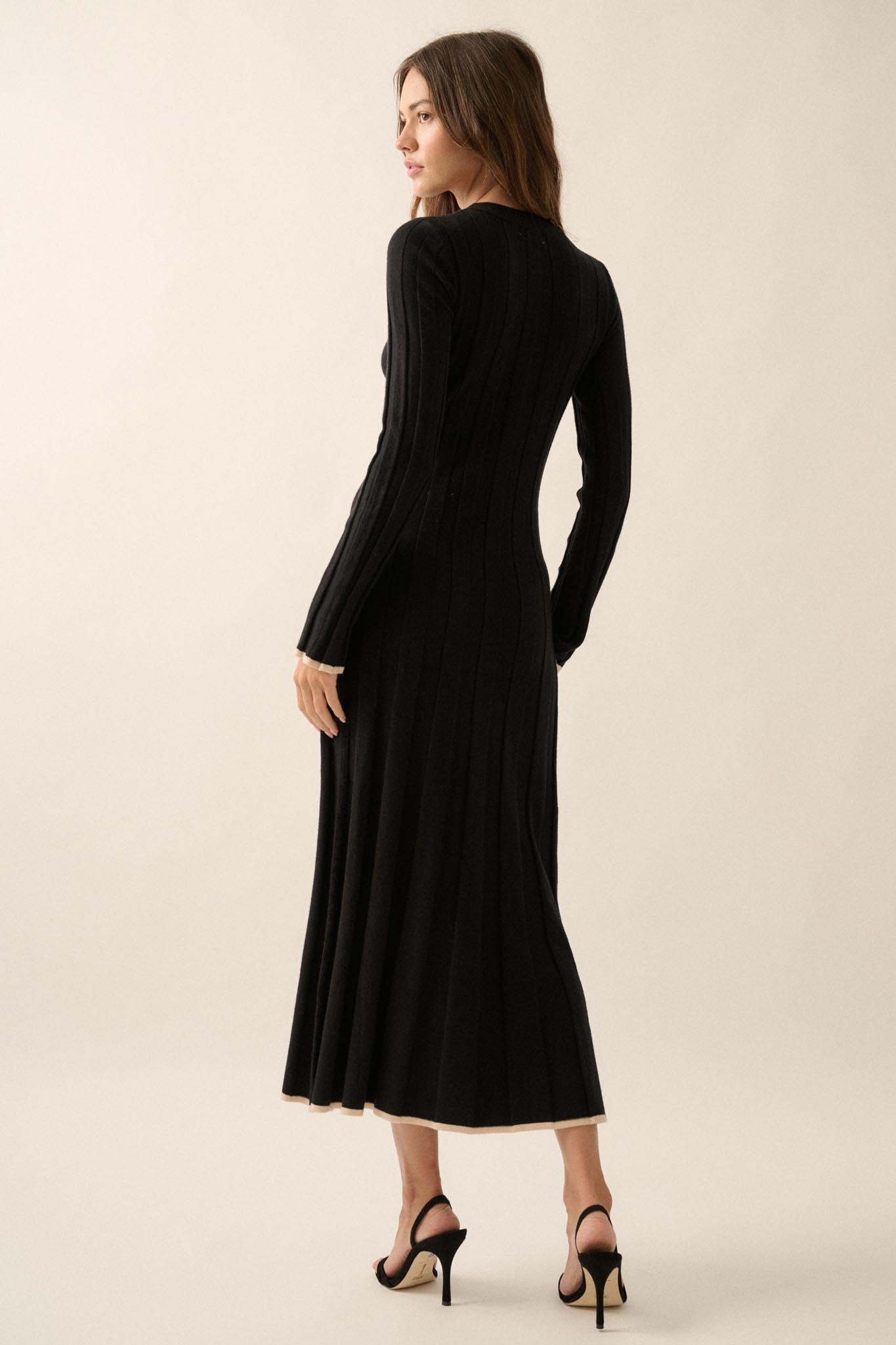 Refined Style Ribbed Knit Midi Sweater Dress