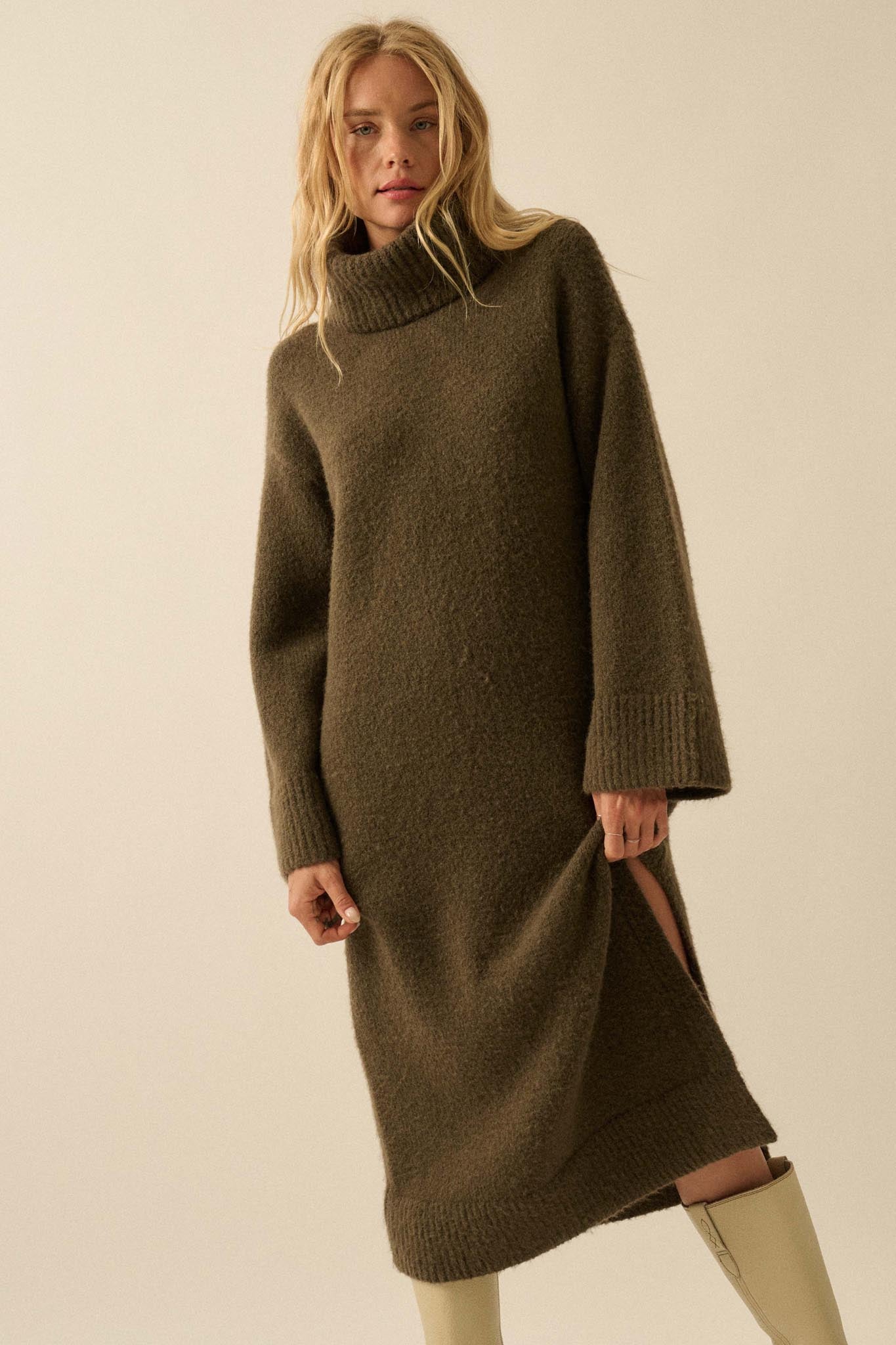 Quiet Hour Turtleneck Midi Sweater Dress