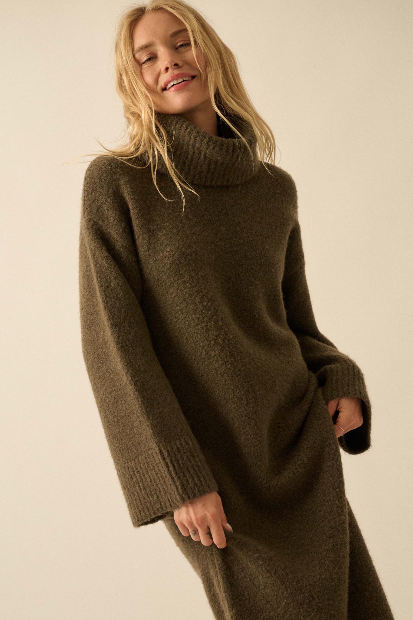 Quiet Hour Turtleneck Midi Sweater Dress