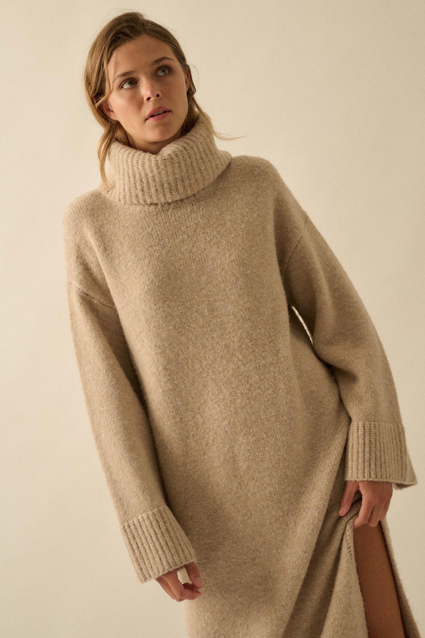 Quiet Hour Turtleneck Midi Sweater Dress