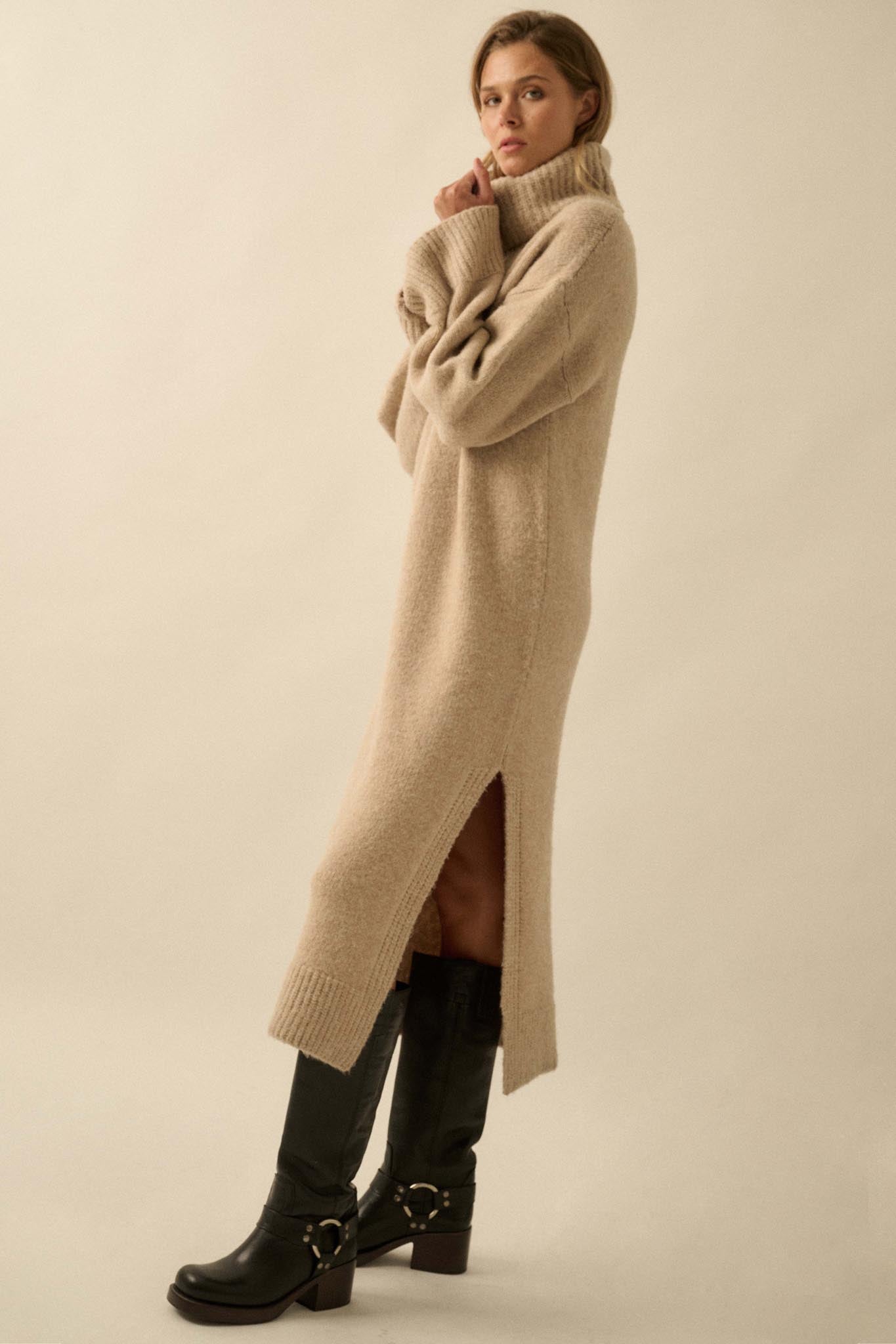 Quiet Hour Turtleneck Midi Sweater Dress