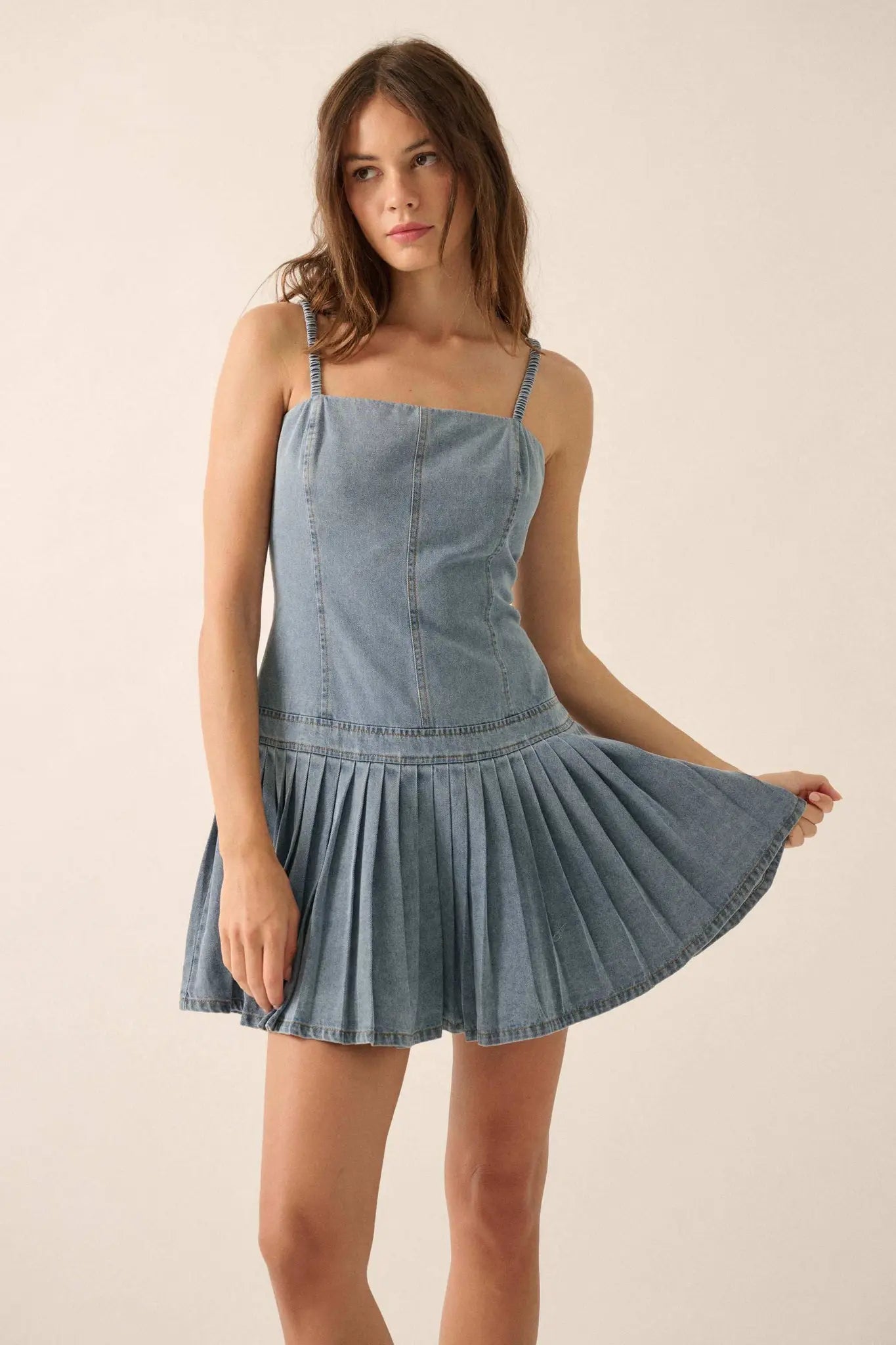 Blue Me Away Denim Drop-Waist Cami Mini Dress