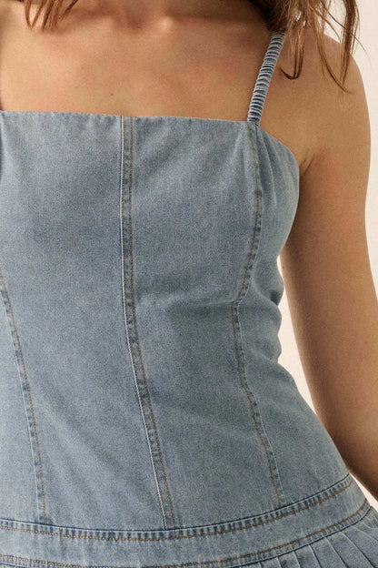 Blue Me Away Denim Drop-Waist Cami Mini Dress