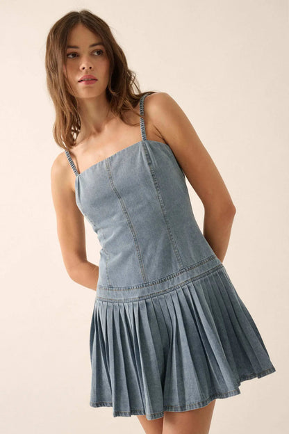 Blue Me Away Denim Drop-Waist Cami Mini Dress