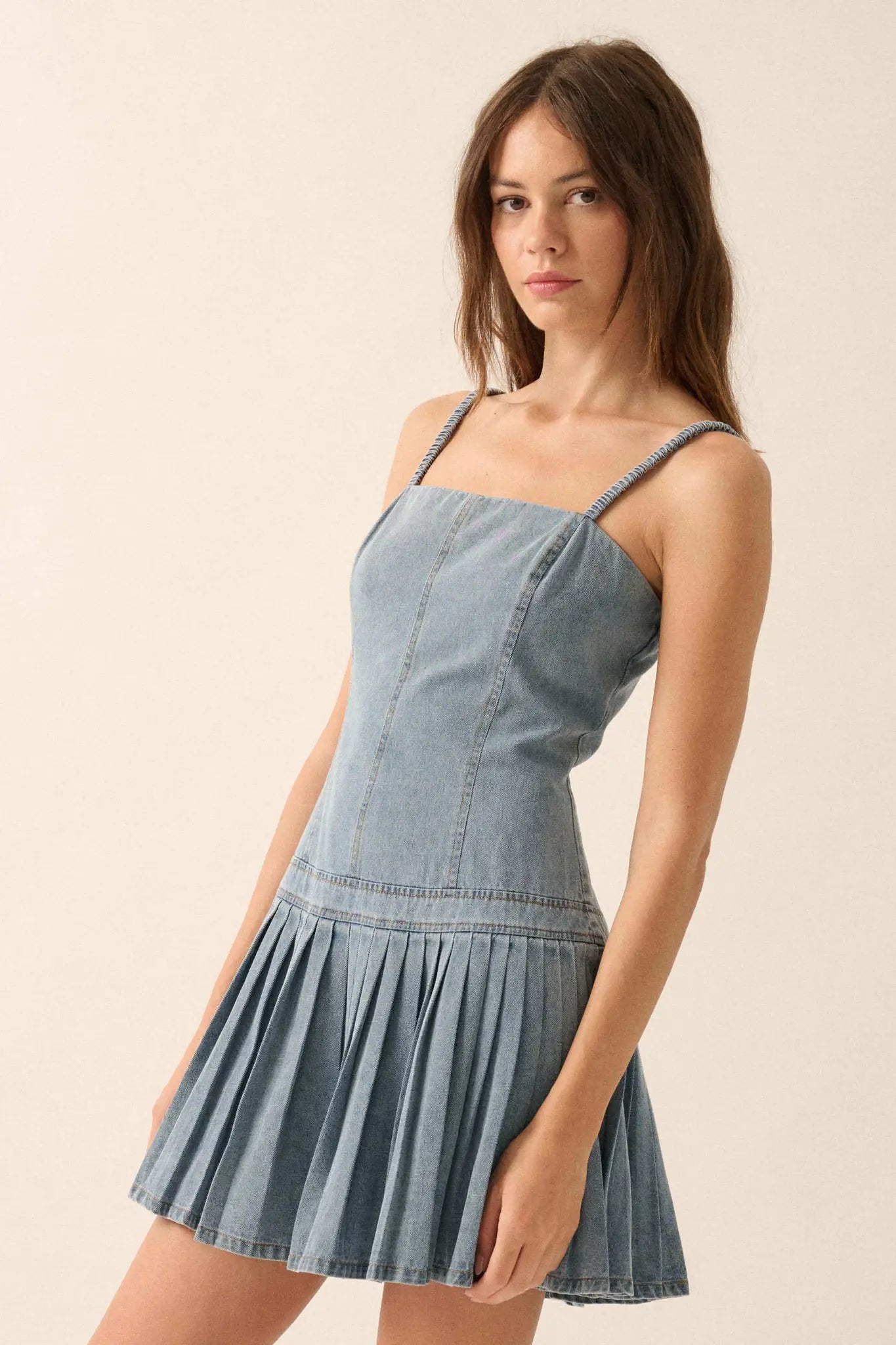 Blue Me Away Denim Drop-Waist Cami Mini Dress