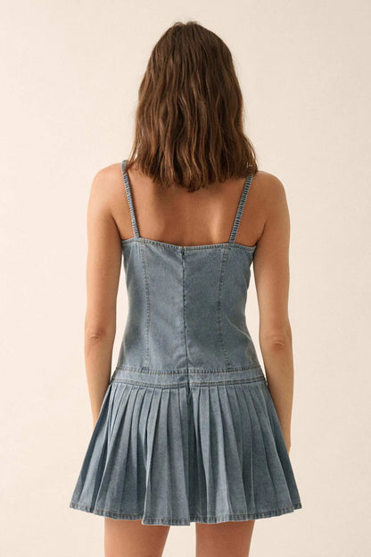 Blue Me Away Denim Drop-Waist Cami Mini Dress