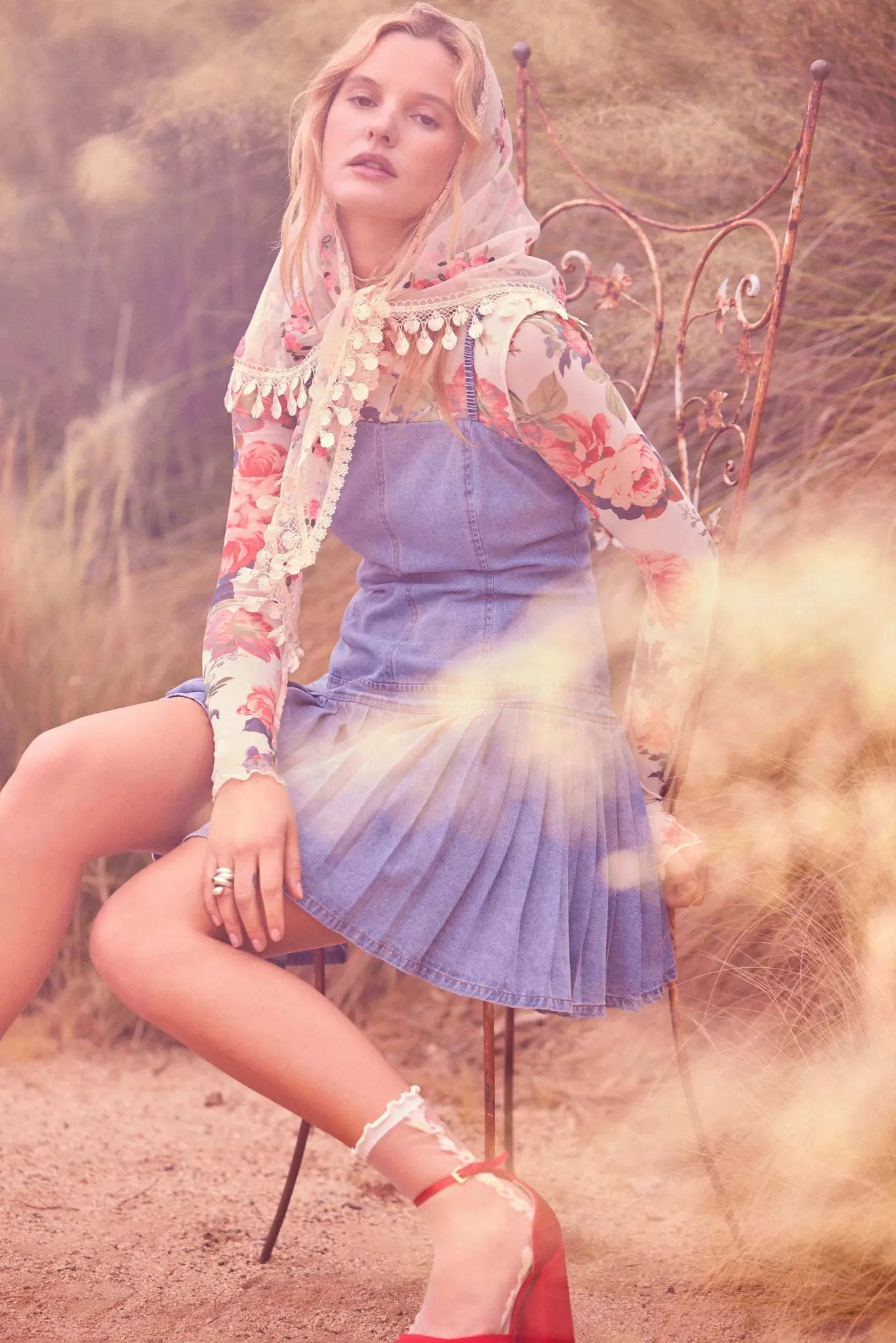 Blue Me Away Denim Drop-Waist Cami Mini Dress
