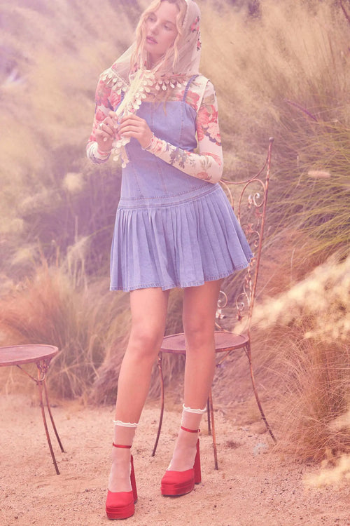 Blue Me Away Denim Drop-Waist Cami Mini Dress