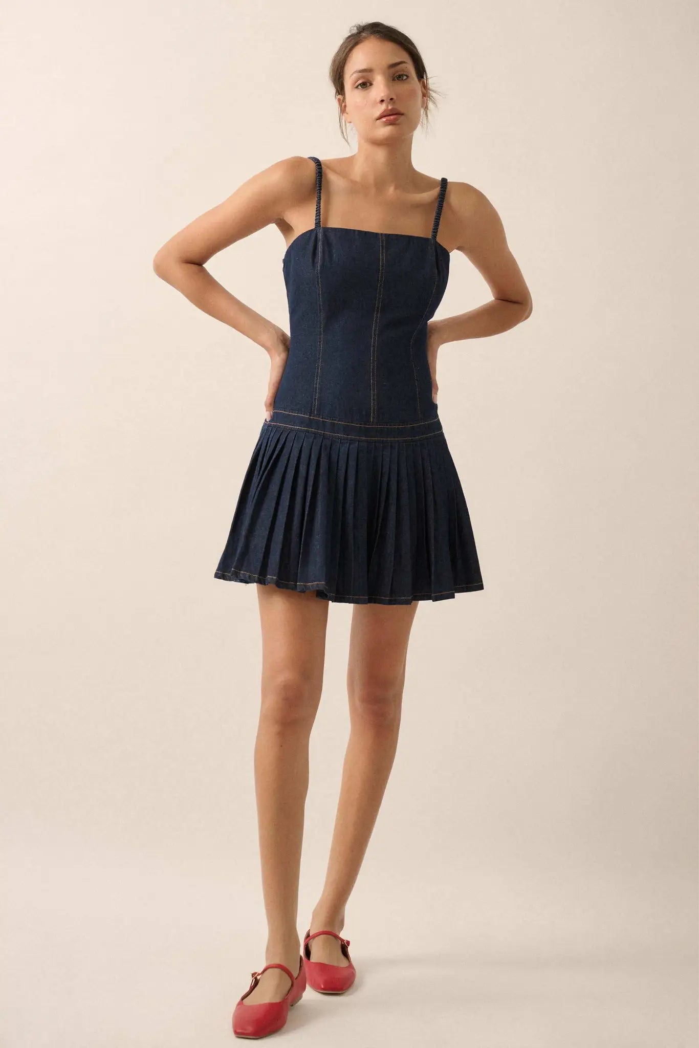 Blue Me Away Denim Drop-Waist Cami Mini Dress