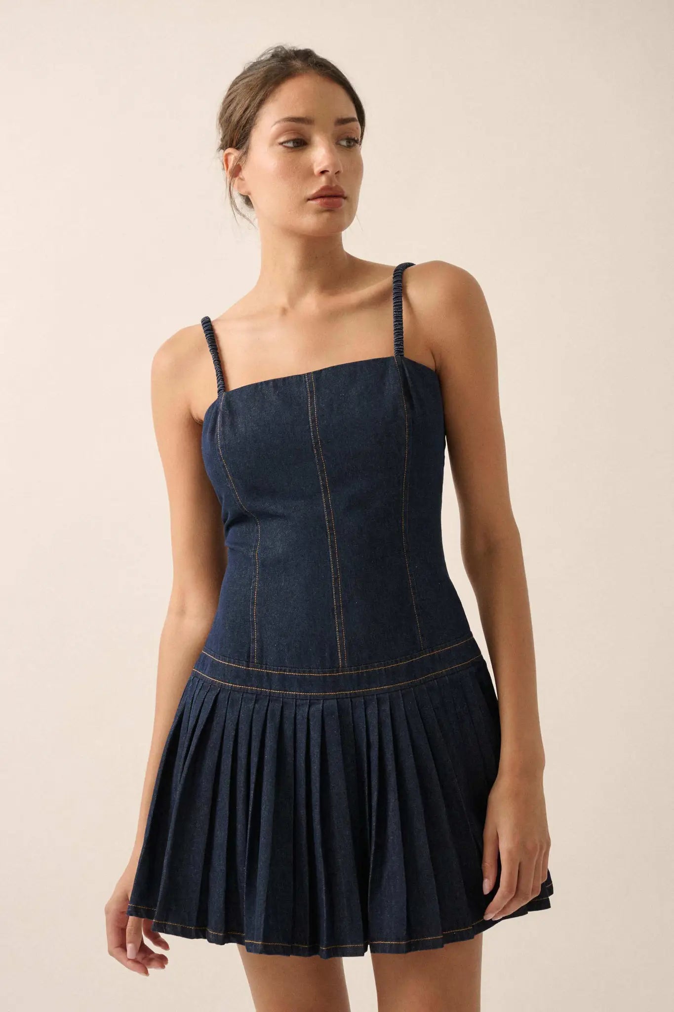 Blue Me Away Denim Drop-Waist Cami Mini Dress