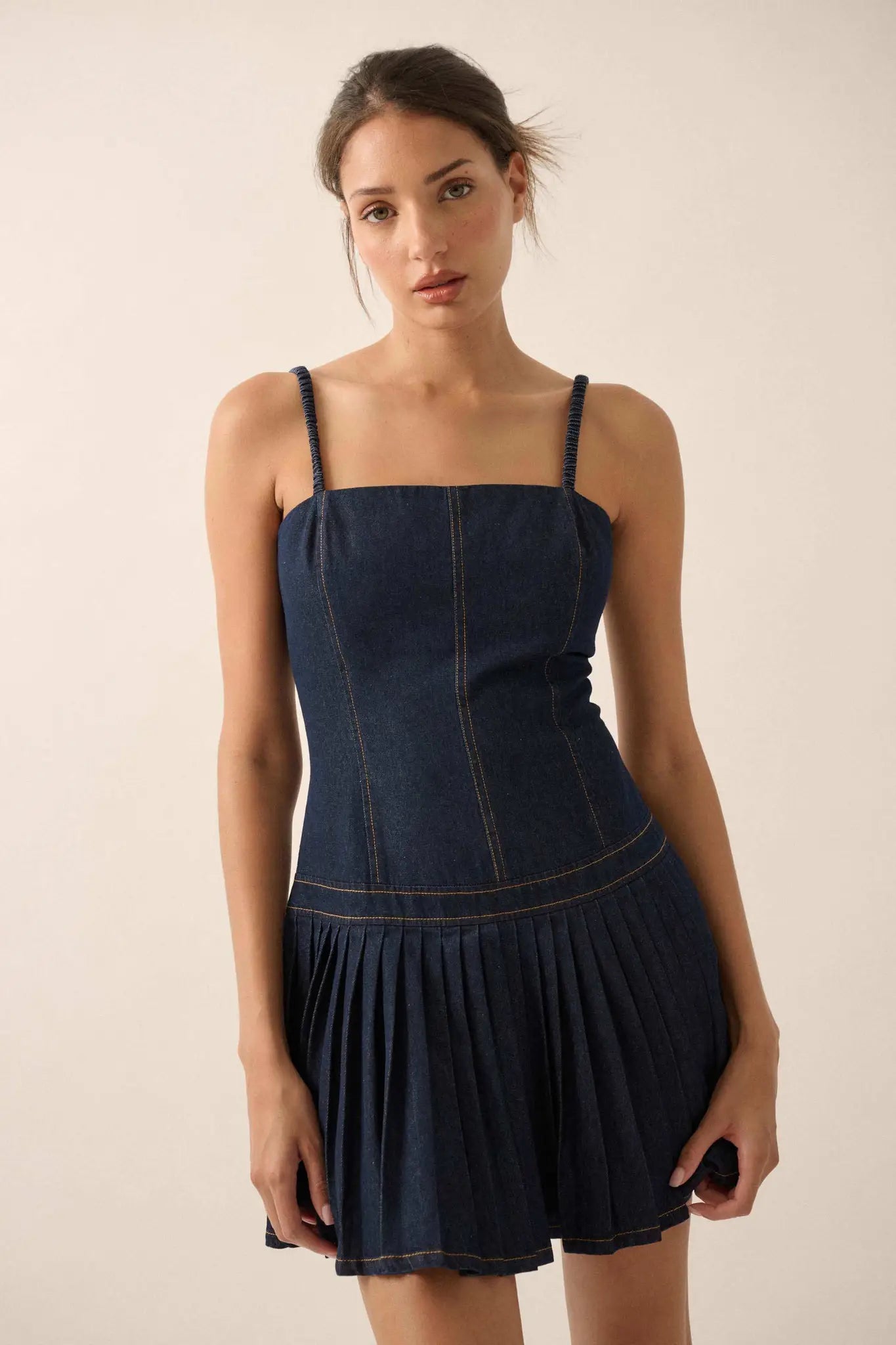 Blue Me Away Denim Drop-Waist Cami Mini Dress