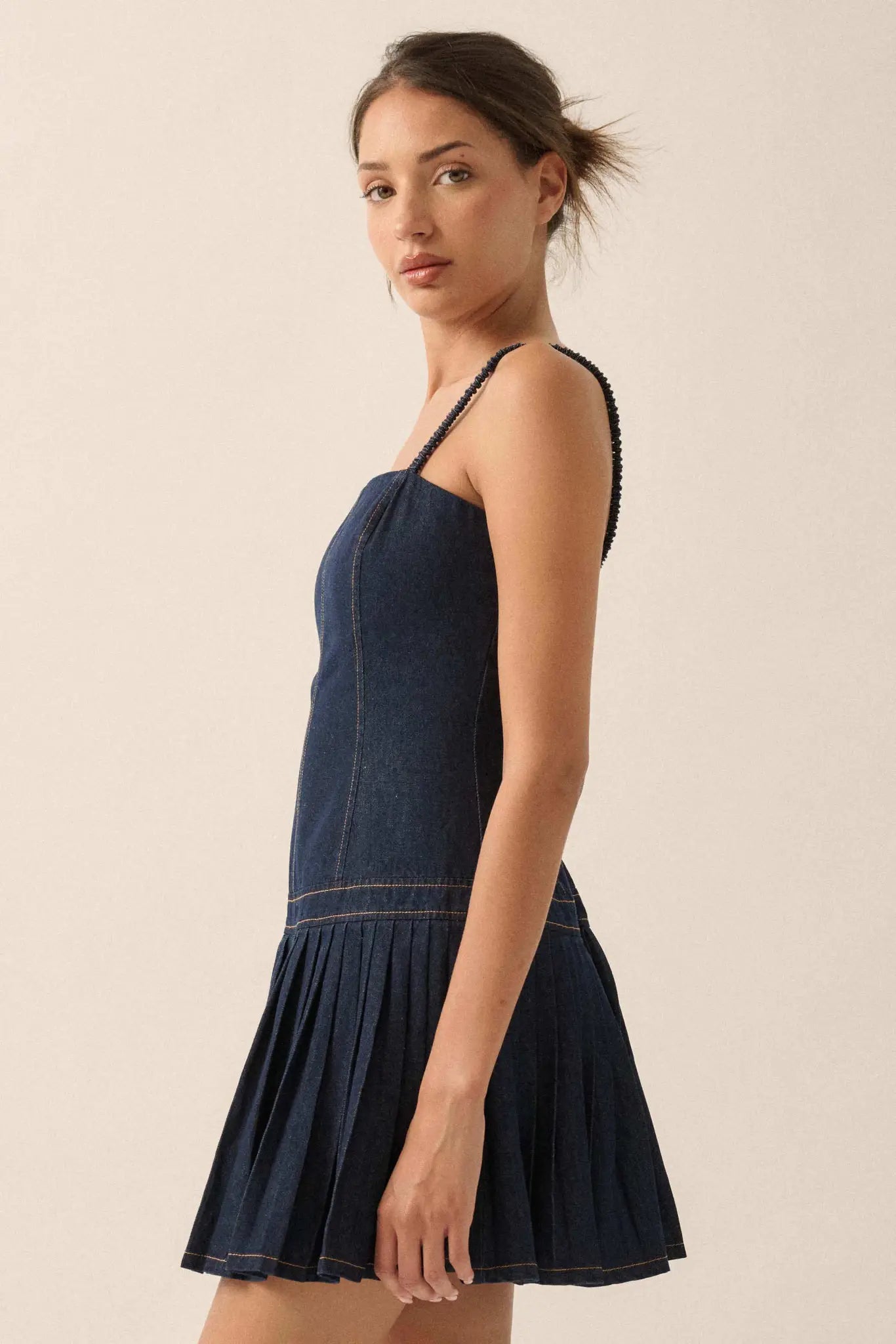 Blue Me Away Denim Drop-Waist Cami Mini Dress